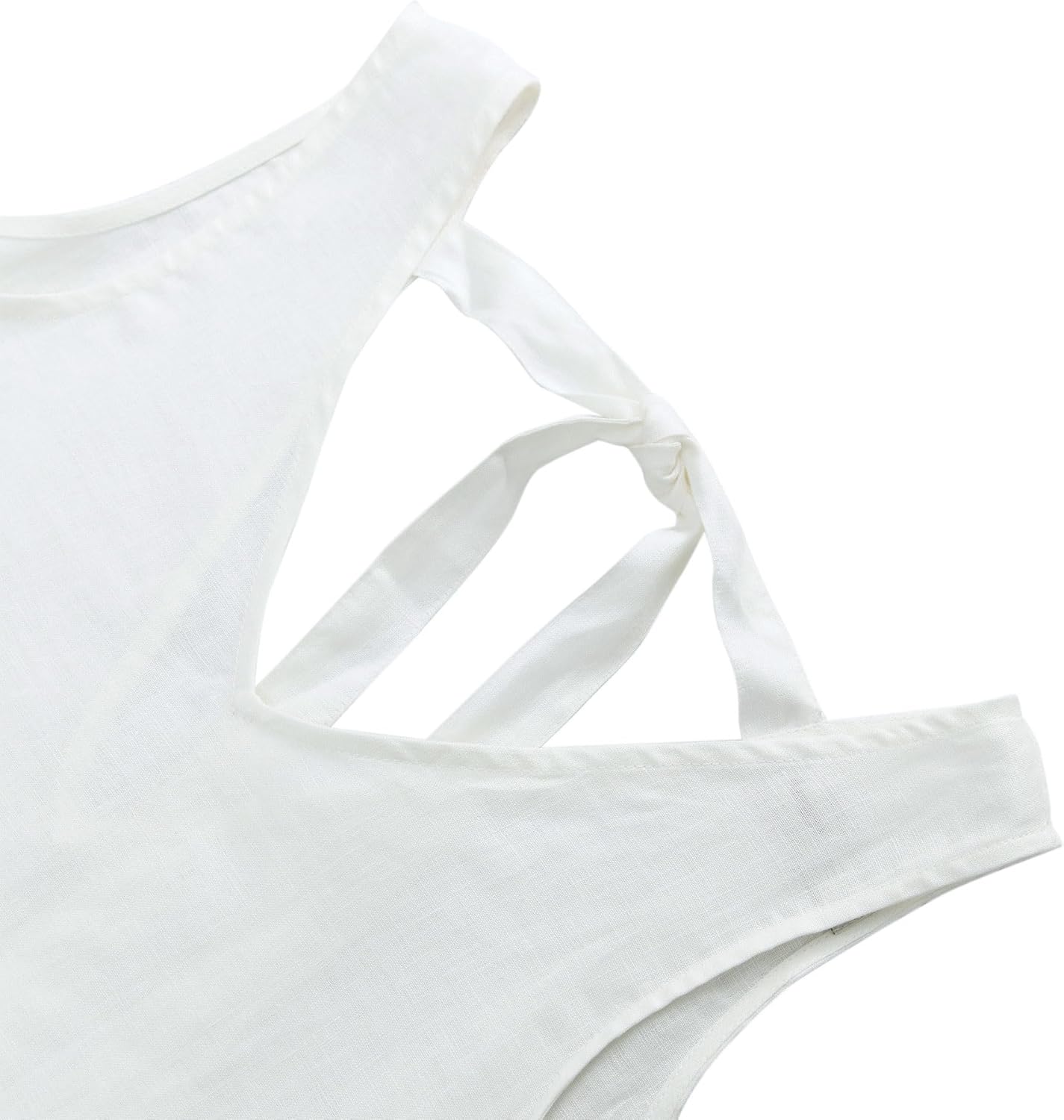 Amazhiyu Women's 100% Linen Tank Tops Summer V Neck Sleeveless Tie Back Blouses White, Small - Image 3