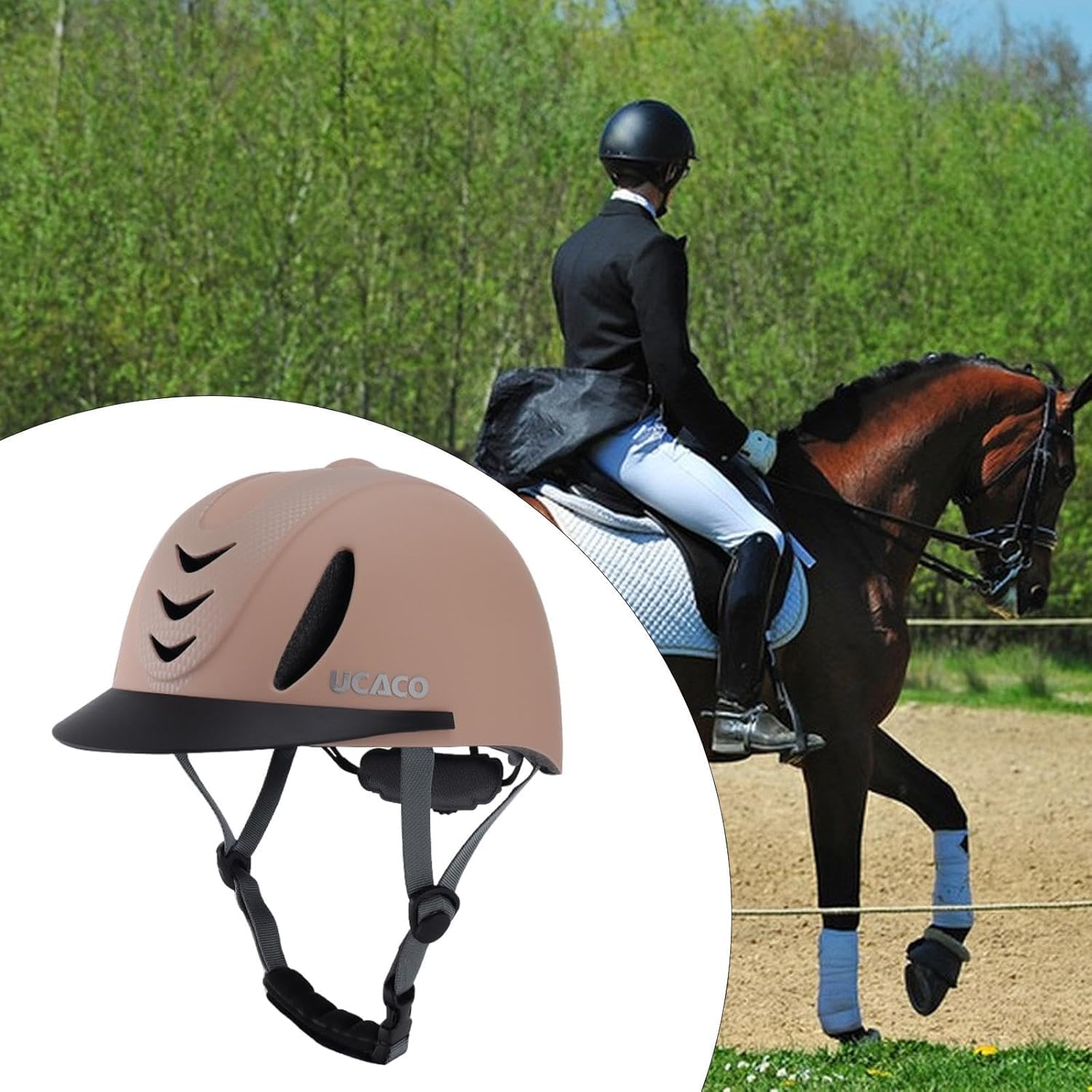 Kask jeździecki Kask jeździecki, Kask jeździecki Premium dla mężczyzn i kobiet - regulowany sprzęt ochronny(Khaki)