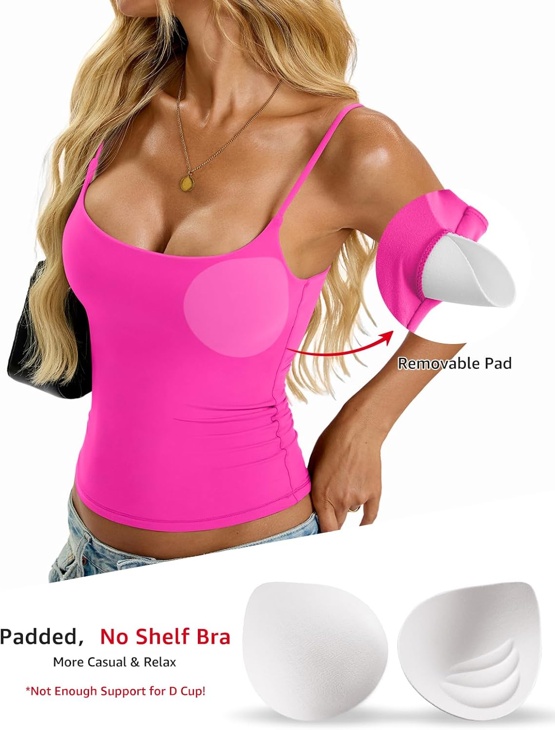 Womens Padded Cami Tank Tops Double Lined Spaghetti Strap Built in Bra Shirts Slim Fitted Basic Summer Cloth 2026 - Image 3