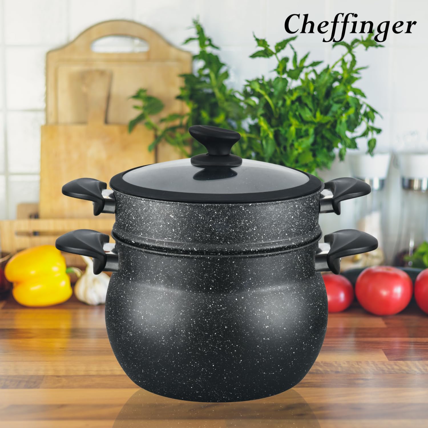 Cheffinger - Kitchen & Tableware - Pots - Best Selling Products - Cheffinger CF-COUS8: 8L Marble Coated Steam Cooker Couscous Pot