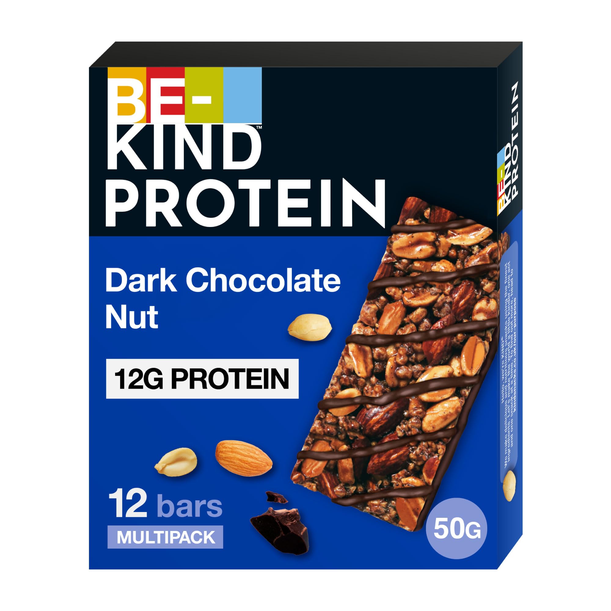 BE-KIND Dark Chocolate Nut Pack of 12x50g Protein Bar, 12g Plant Protein Tasty Protein Bars, Gluten Free Snacks, Source of Protein, High Fibre, No Artificial, Colors or Flavours