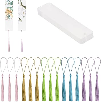 Clear Acrylic Bookmarks Penta Angel 15Pcs Rectangle Plastic Craft Transparent Blank Acrylic Book Markers with 15Pcs Small Bookmark Tassels for DIY Projects and Graduation Gift Tag 15