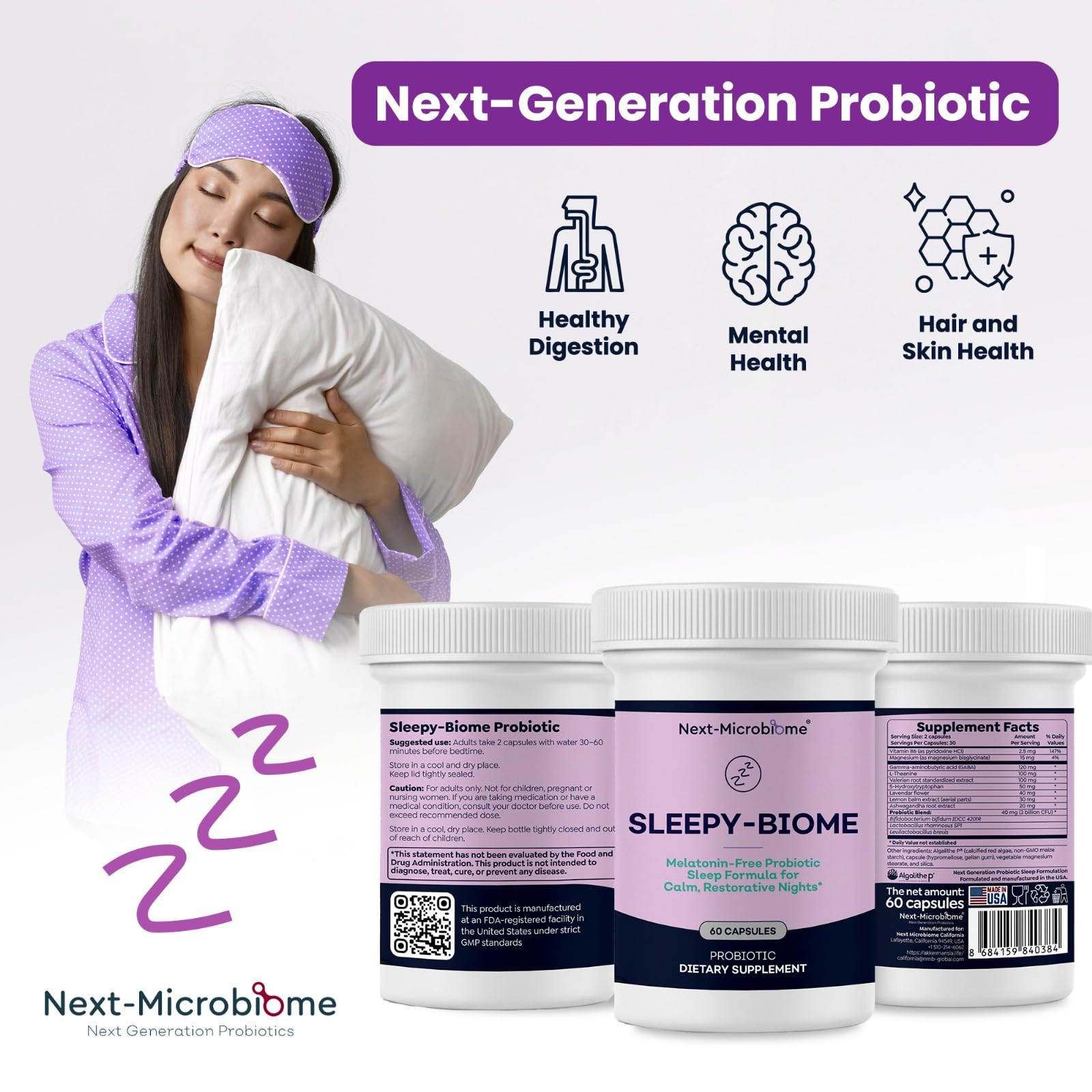 Sleep Supplement Without Melatonin – Sleepy-Biome Natural Sleep Aid for Calm, Restful Nights | Probiotic Gut-Brain Formula with GABA, L-Theanine, 5-HTP, Valerian & Ashwagandha (60 Capsules) — Amazon image 6
