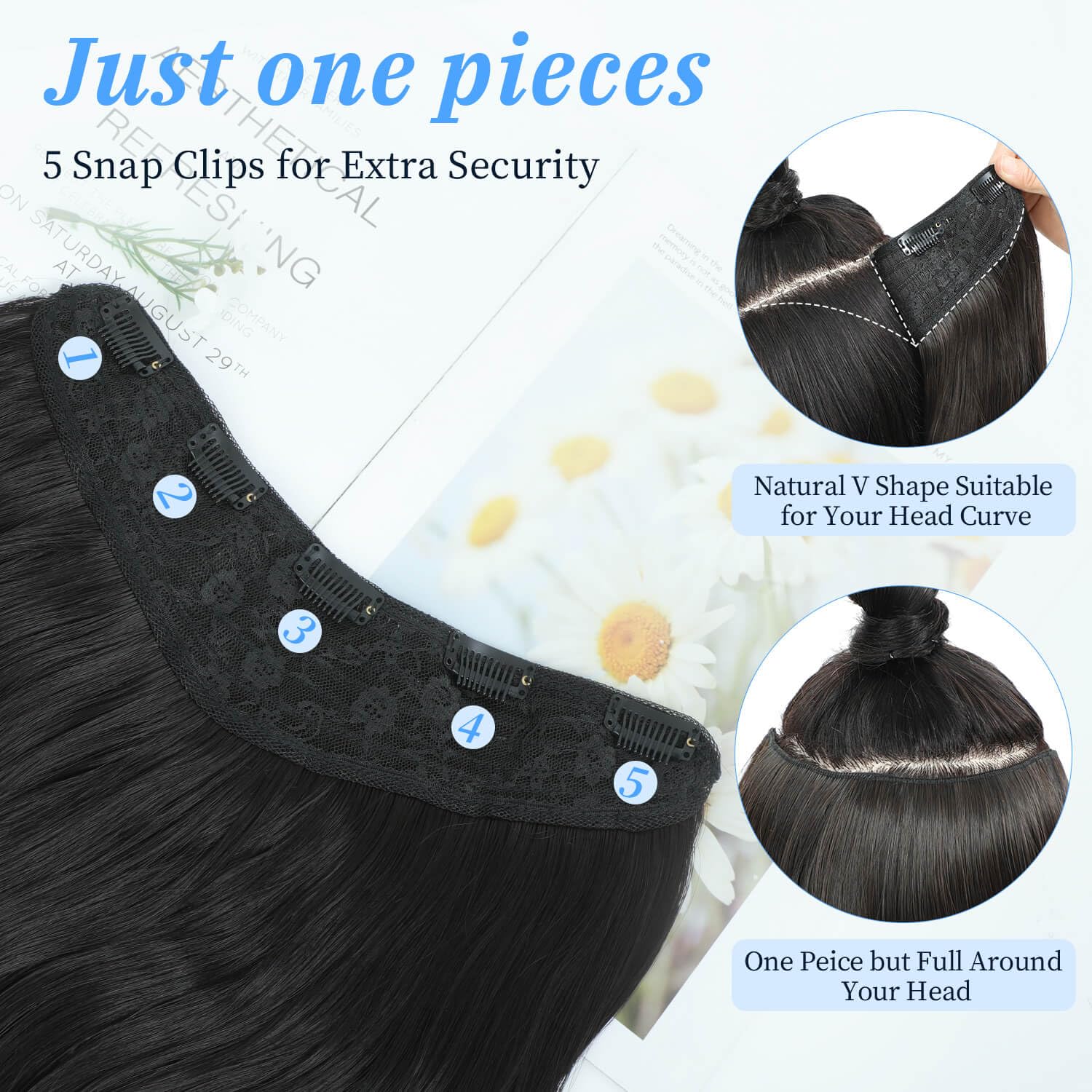 Ms taj Brown Hair Extensions Clip In V-Shaped Medium Brown Hair Extension 1PCS 20Inch Body Wavy Thick Natural Layered Full head for women with Dense hair to increase hair volume Beginner-friendly - Image 3