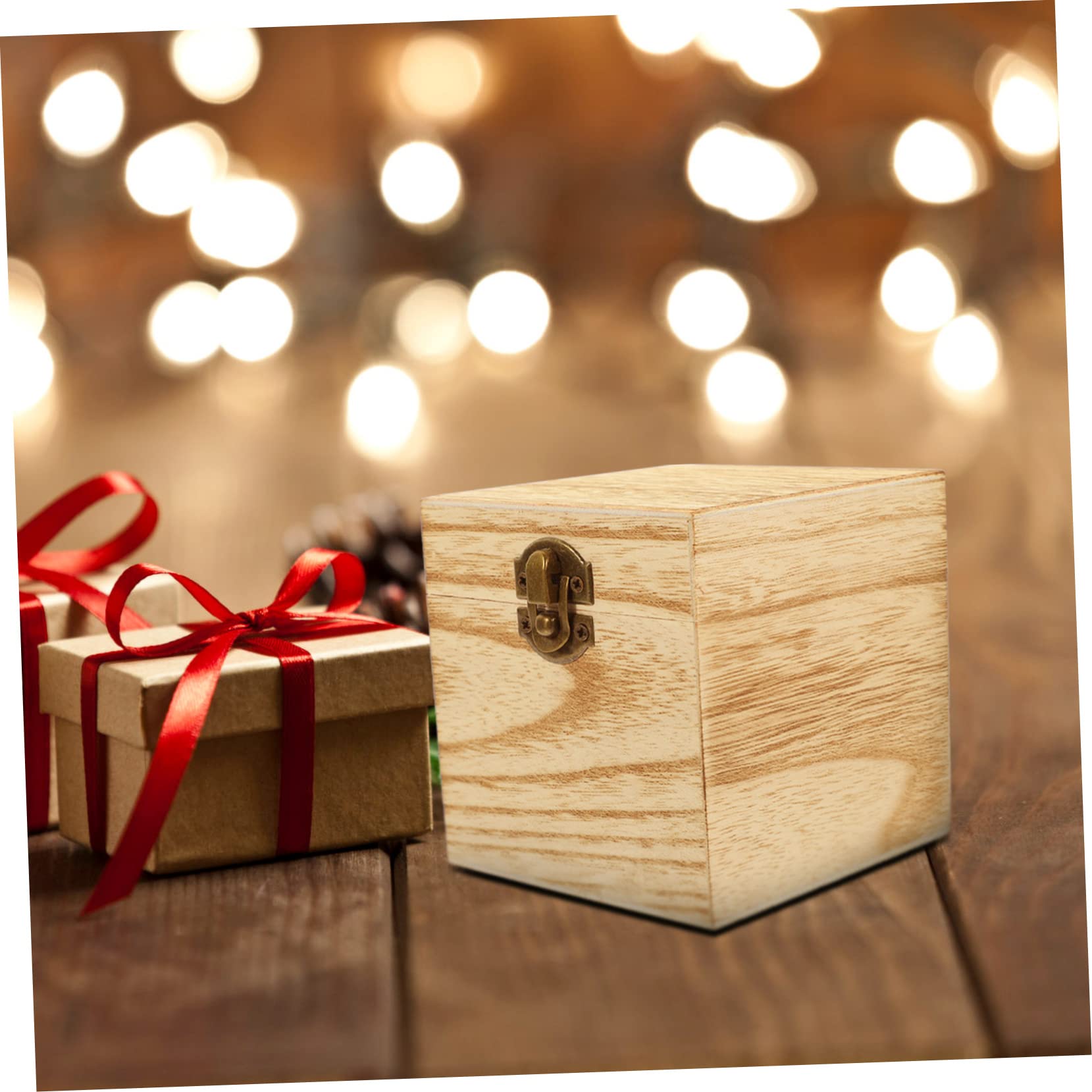 Quadratische Holzkisten Dekorative Aufbewahrungsboxen 4 Stück in Beige mit Scharnierdeckel und Vorderem Schloss für Schmuck und Erinnerungen