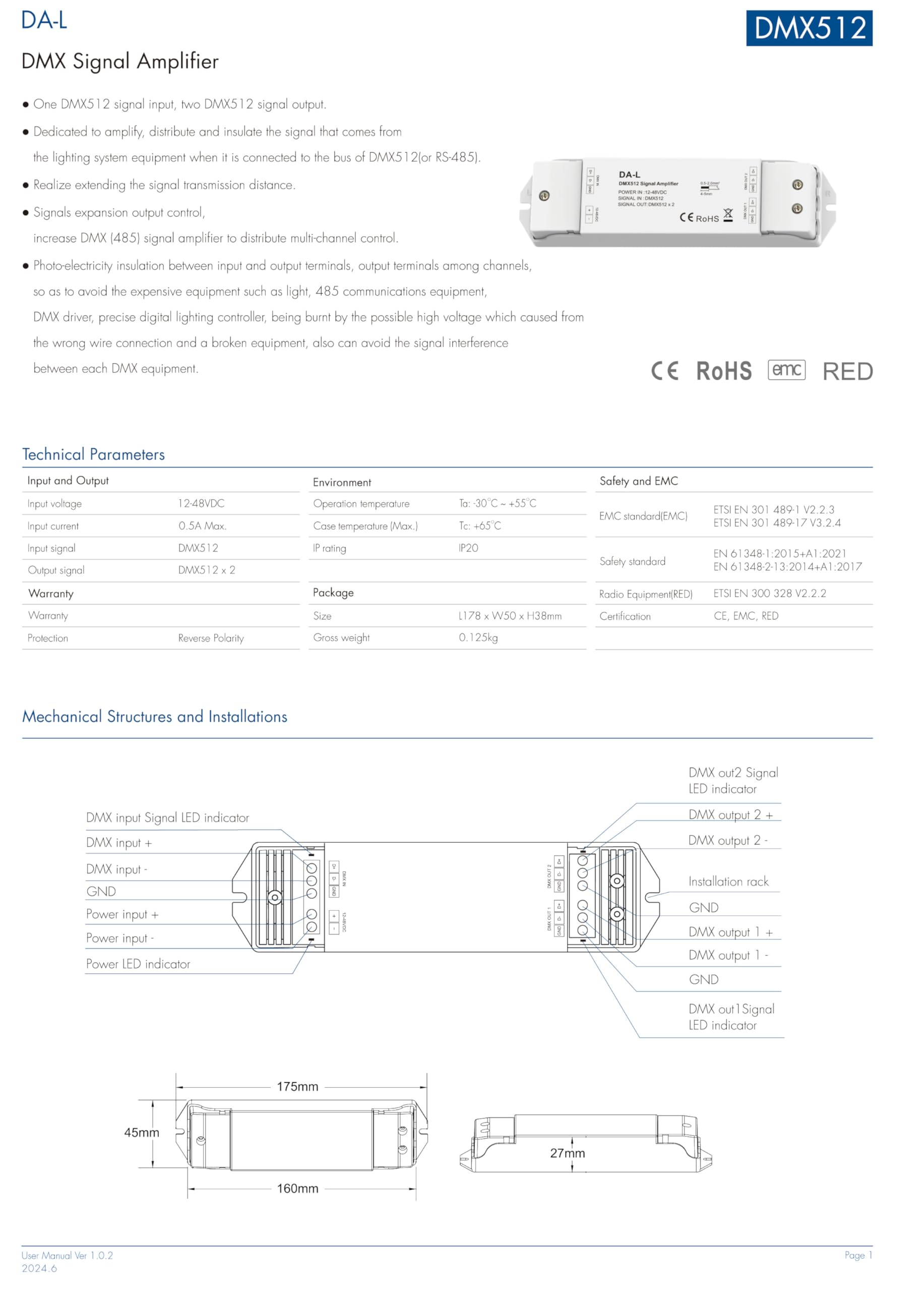 DMX512 to 4CH 0/1-10V Analog Signal DMX 0-10V LED Dimmer RGB/RGBW Controller 4 Channel Dimmer