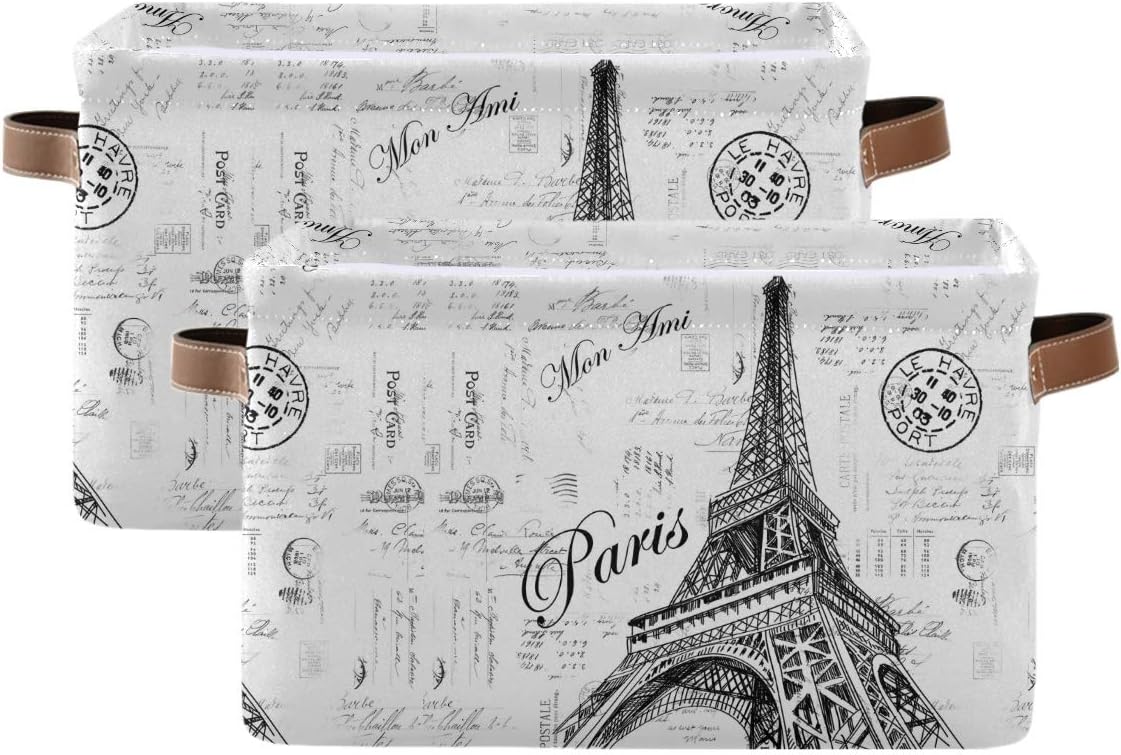 Storage Basket Paris Eiffel TowerStorage Bin Cube with Handles Foldable Storage Baskets for Shelves​​ Living Room Home Decor 2PCS