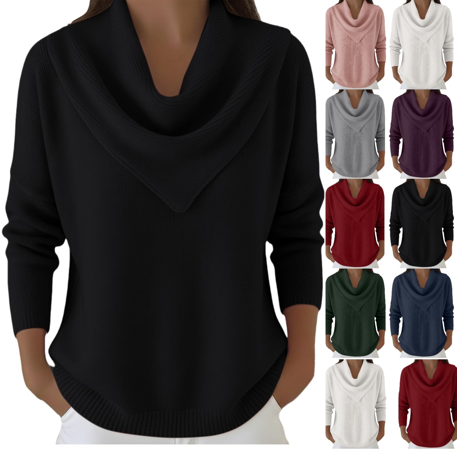 Turtleneck Sweater for Women Long Sleeves Knit Pullover Top Cozy Sweaters Cowl Neck Trendy Tops Fall Winter Clothes