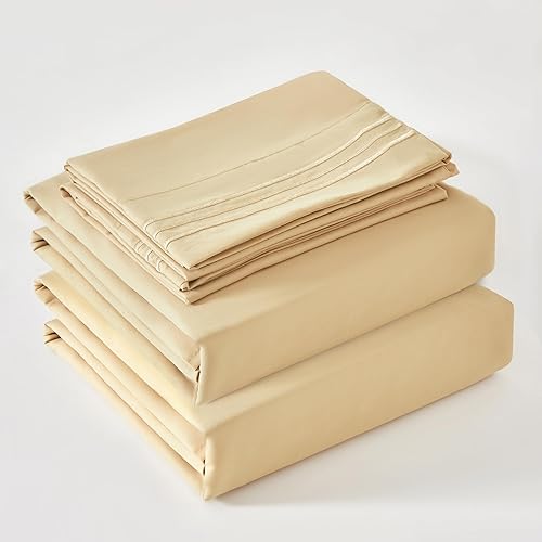 DERBELL Juego de sábanas - Ropa de cama - Ropa de cama de microfibra cepillada - Sábanas y fundas de almohada - Bolsillos profundos - Ajuste fácil -