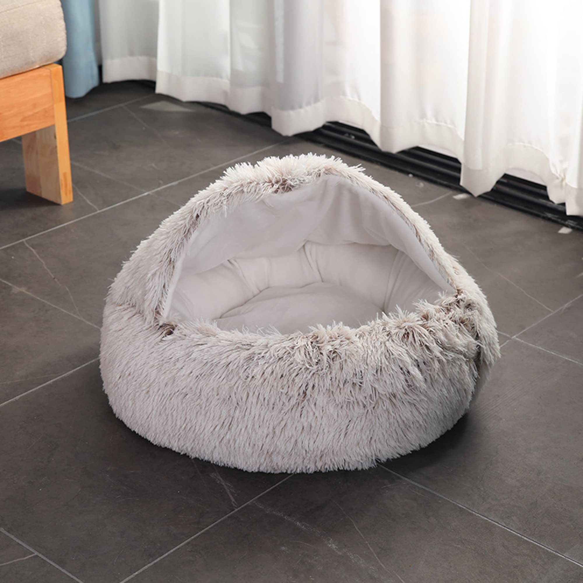 SEDOXX Fluffy Cat Bed Dog Bed Plush Cave Bed Round Donut Pet Bed for Small Medium Pets Kitten Puppy Indoor Calming Beds Cosy Washable Anti-Slip,35cm,Coffee
