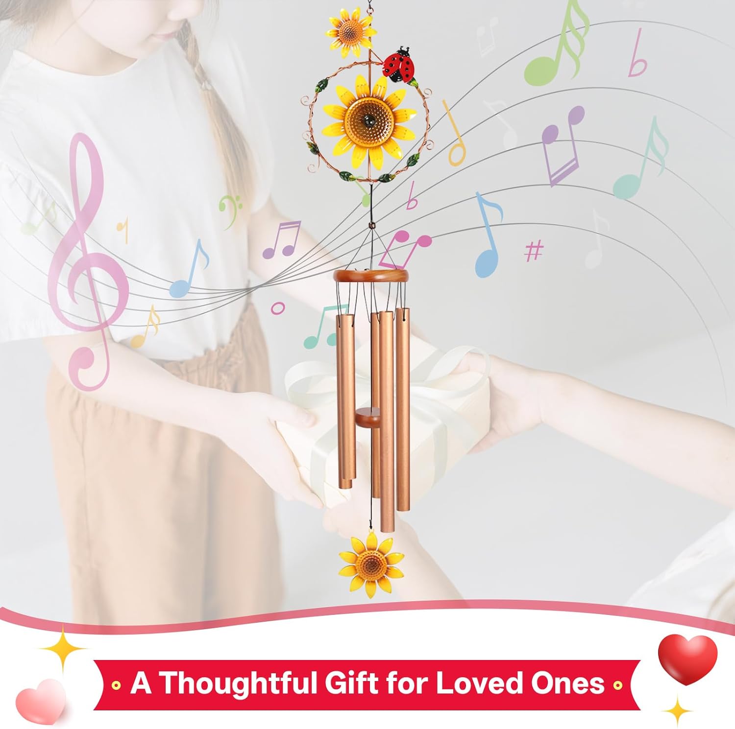 Sunflower Wind Chimes for Outside Metal Aluminum 46" Inches Wind Chime with Sunflower Outdoor Decor Large Unique Wind Chimes for Festivals/Birthday for Mom Dad Grandma Home Garden Patio Decor - Image 6