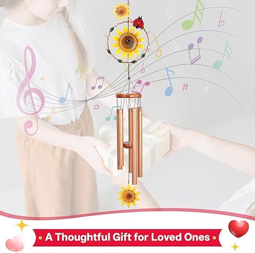 Miniatura 6 de Campana de viento de girasol  Campanillas de viento de metal para exteriores para patio y jardín  Diseño ligero a prueba de óxido con tonos