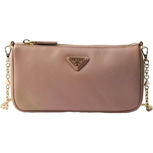 Prada Beige Saffiano Leather Mini Shoulder Bag Gold Chain Strap Purse New