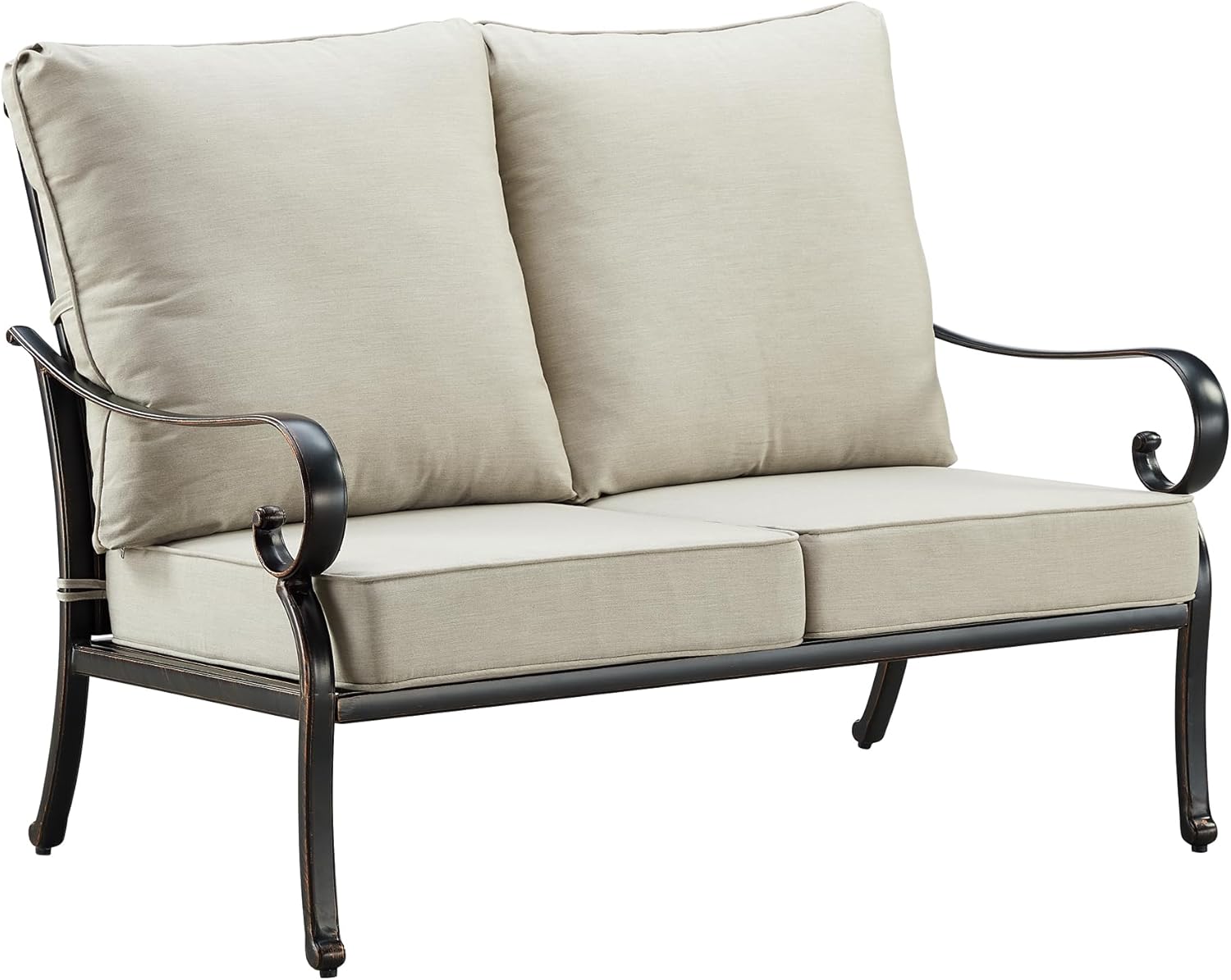 Oakland Living Black Aluminum Patio Deep Seating Outdoor Two Seater Loveseat with Light Grey Cushions
