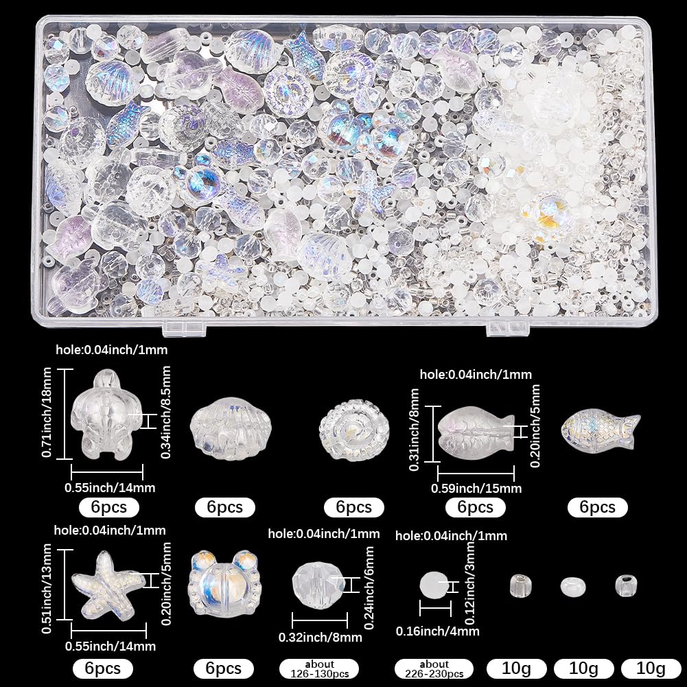 SUNNYCLUE 1 Box About 991pcs Ocean Bead Kit Sea Glass Beads Mini Clear Ab Summer Beach Themed Sea Animals Starfish Fish Turtle Spacer for Jewellery Making Kits Bracelets Necklace Earrings Party Craft - Image 2