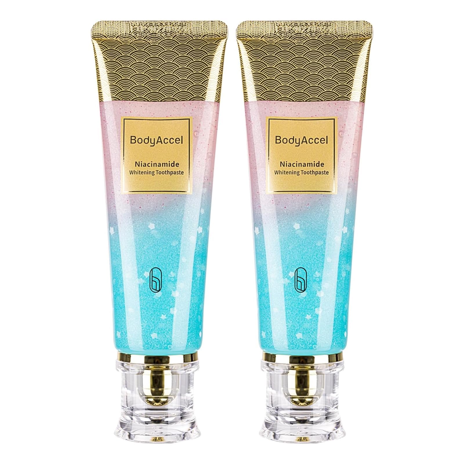 2 Pack BodyAccel Niacinamide Whitening Toothpaste, Triple Whitening Niacinamide Toothpaste, Brightens and Whitens Teeth, Natural Gentle, Fresh Breath