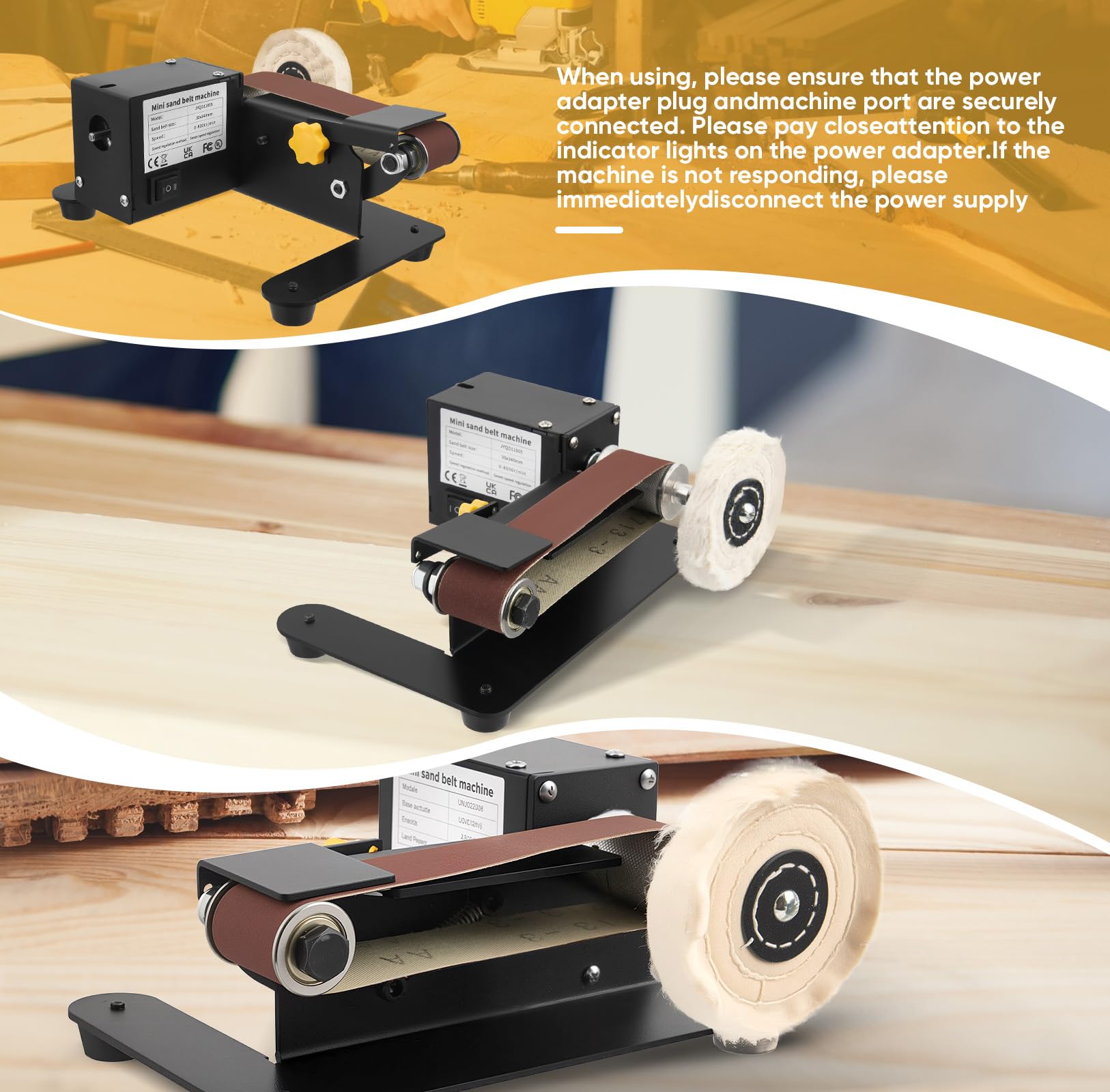 Levigatrice a nastro mini elettrica 250 W 7 velocità regolabili 330 x 30 mm per metallo legno