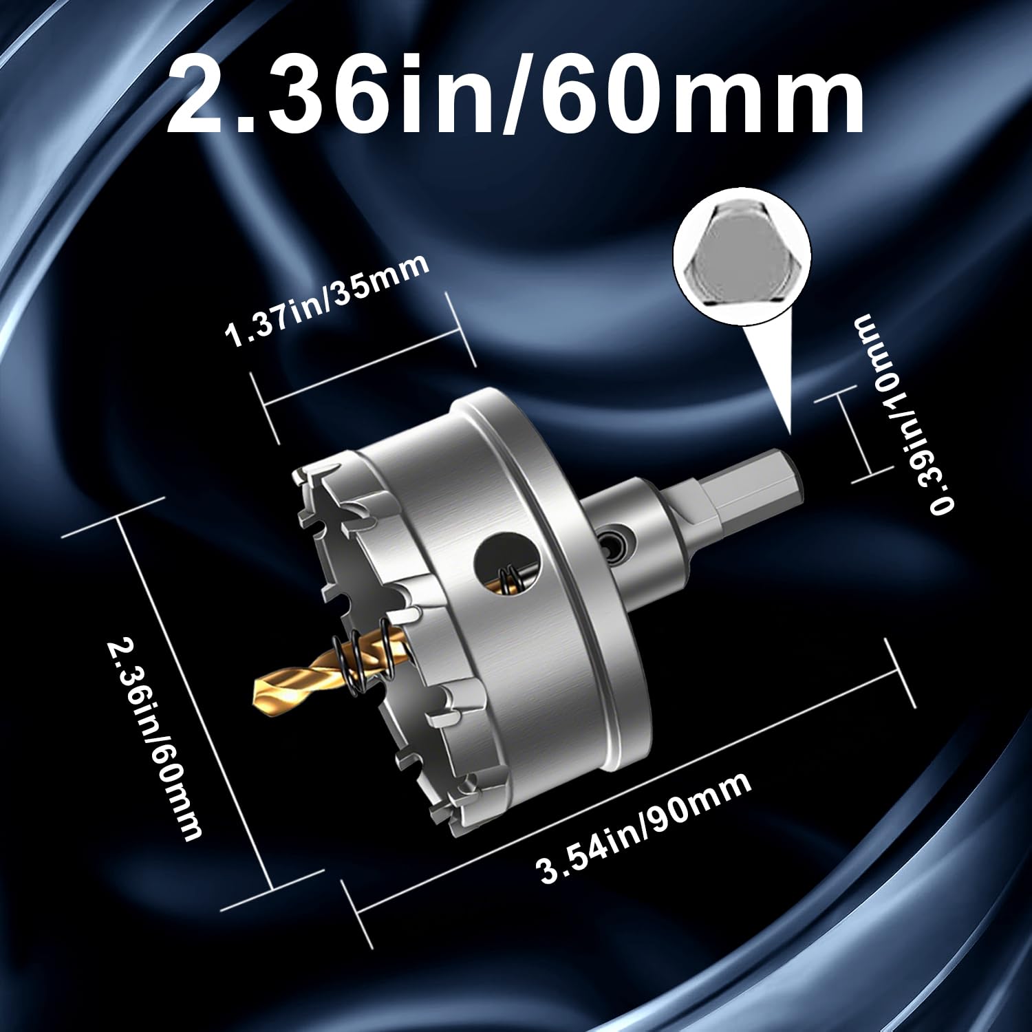 Bohrkrone 60mm aus Wolframkarbid - Lochsäge für Edelstahl, Eisen & Metall - 3-Schneiden Design - Inkl. Führungsbohrer & Aufbewahrungskoffer