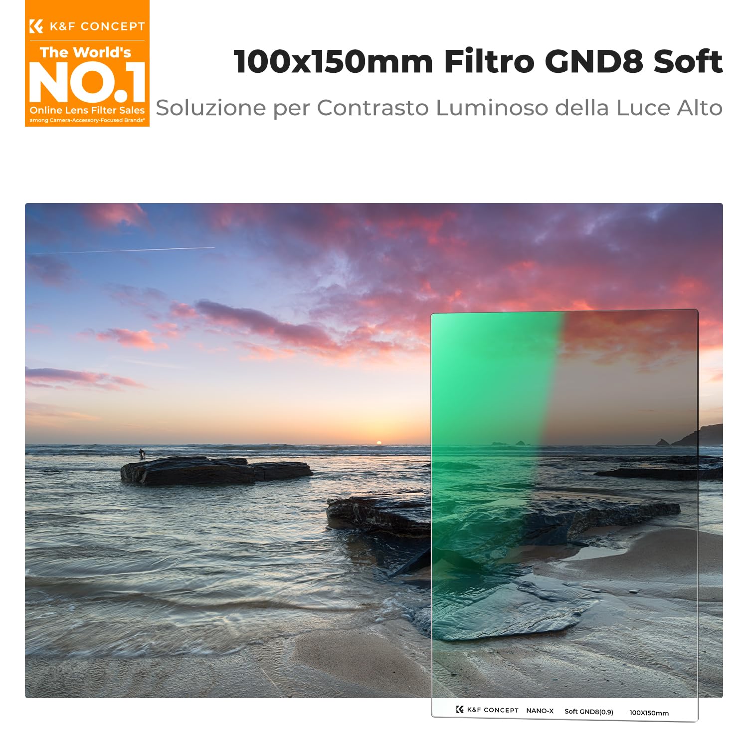 K&F CONCEPT Nano-X Filtri a Lastra Soft GND 8 (0.9) da 100x150mm in Vetro Ottico con 28 Strati Rivestimento Nano Compatibile Nano-X Porta Filtri per Lente