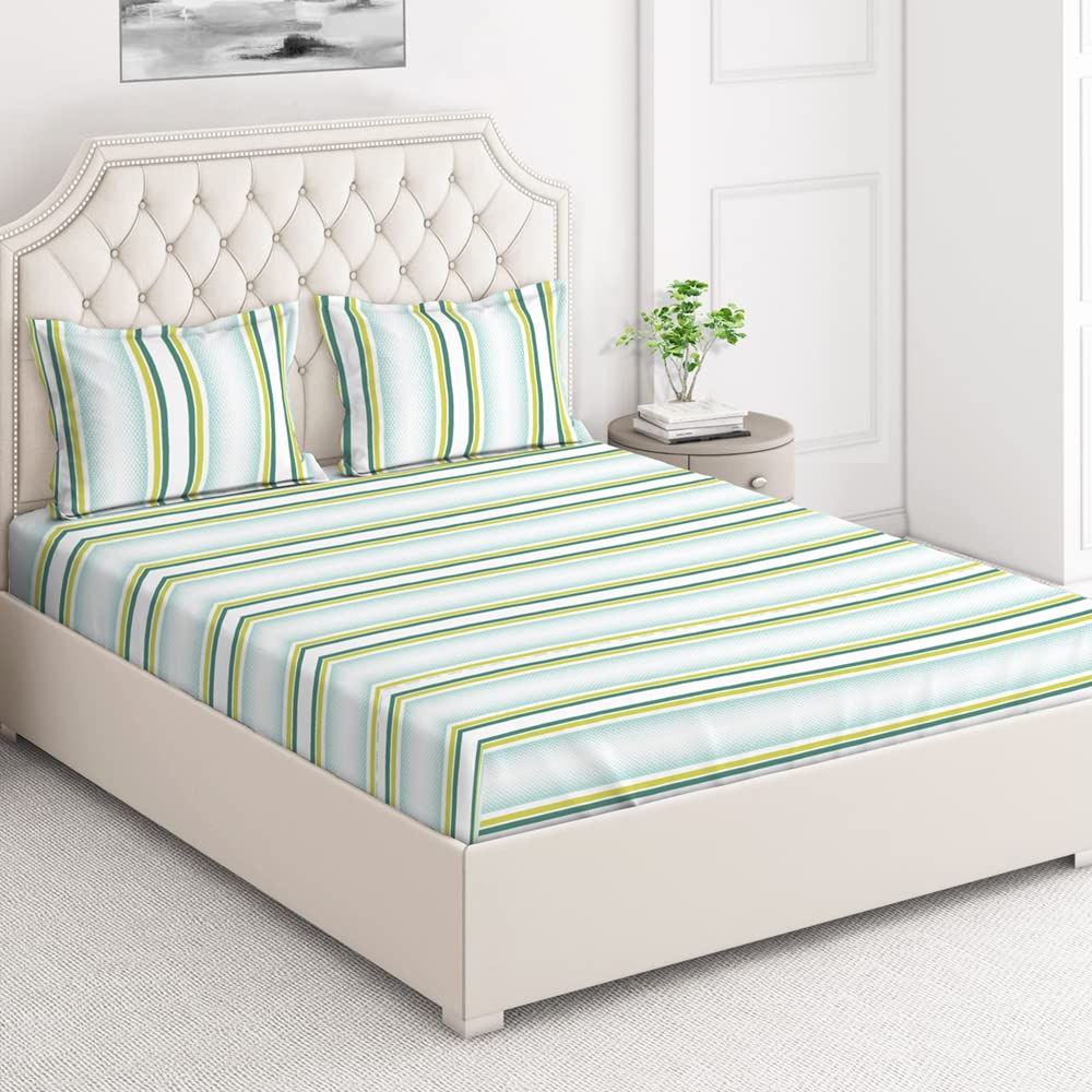 Queen Size Striped Bedsheet Set - Blue & Red -13