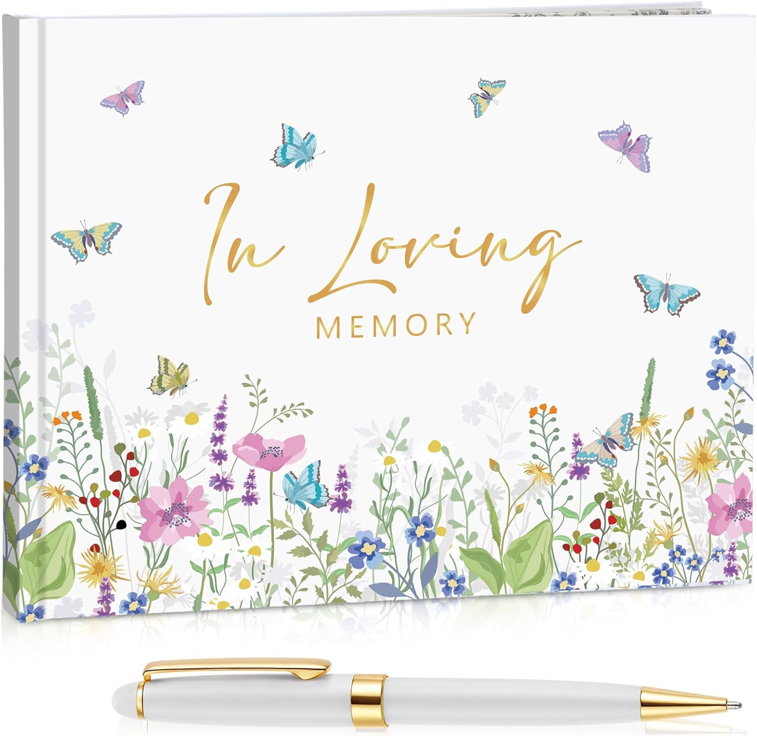 Engrowtic Funeral Guest Book for Memorial Service Celebration of Life Guest Book Elegant Hardcover with Pen, 88-Page in Loving Memory Keepsake for Funeral Memorial Farewell Events(Butterfly)