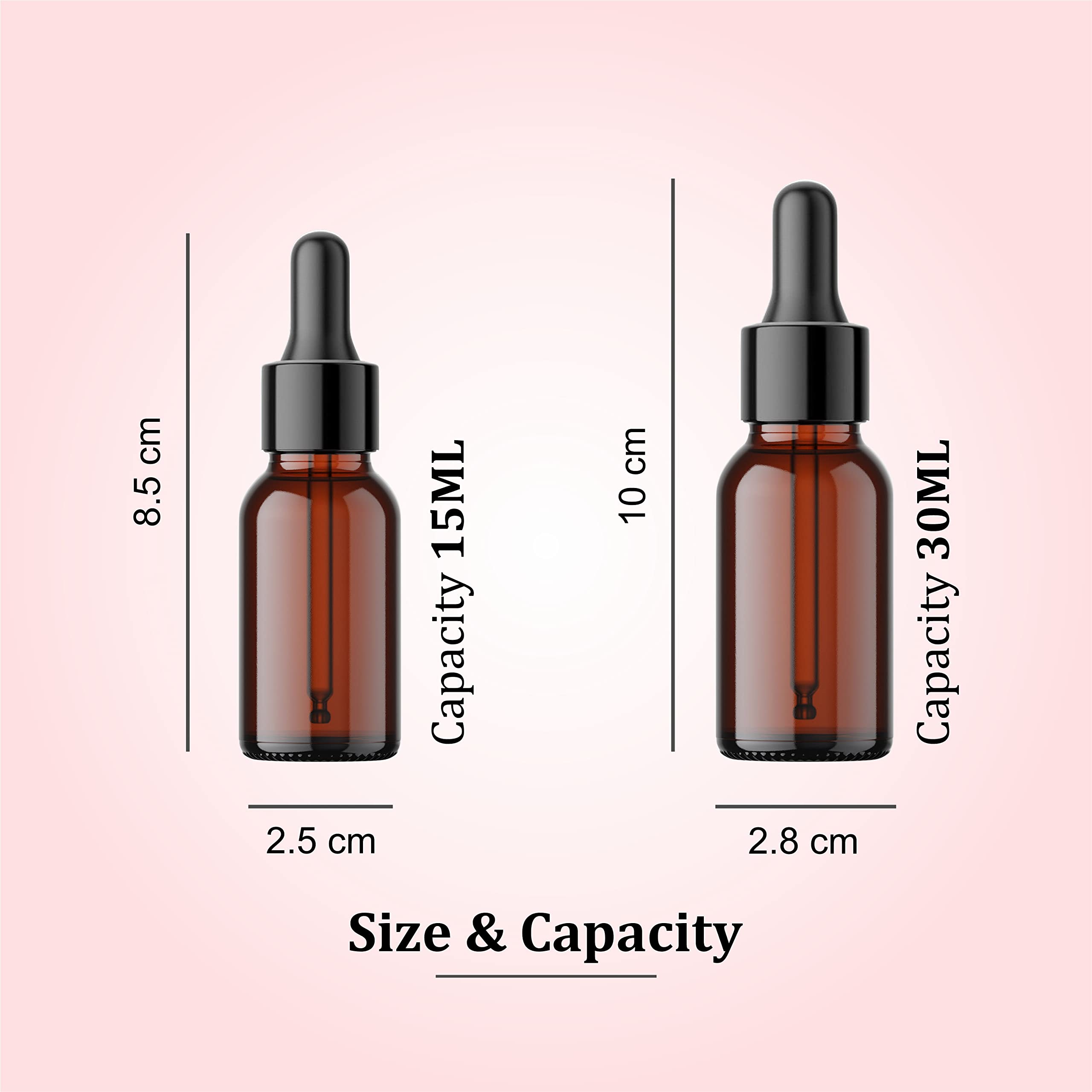 PACKCESS 15ml Amber Glass Dropper Bottle With All Black Silicon Teat | Refillable, Reusable | Leak Proof For Essential Oils, Blends | DIY Face Oil & Perfume Bottle (15, Round, 6, UGA-1) - Image 7 thumbnail