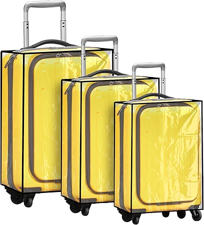 review 3 Pieces Clear Luggage Cover PVC Suitcase Luggage Cover Protector Waterproof Cover for Luggage Cover (Black Border, Regular Style )