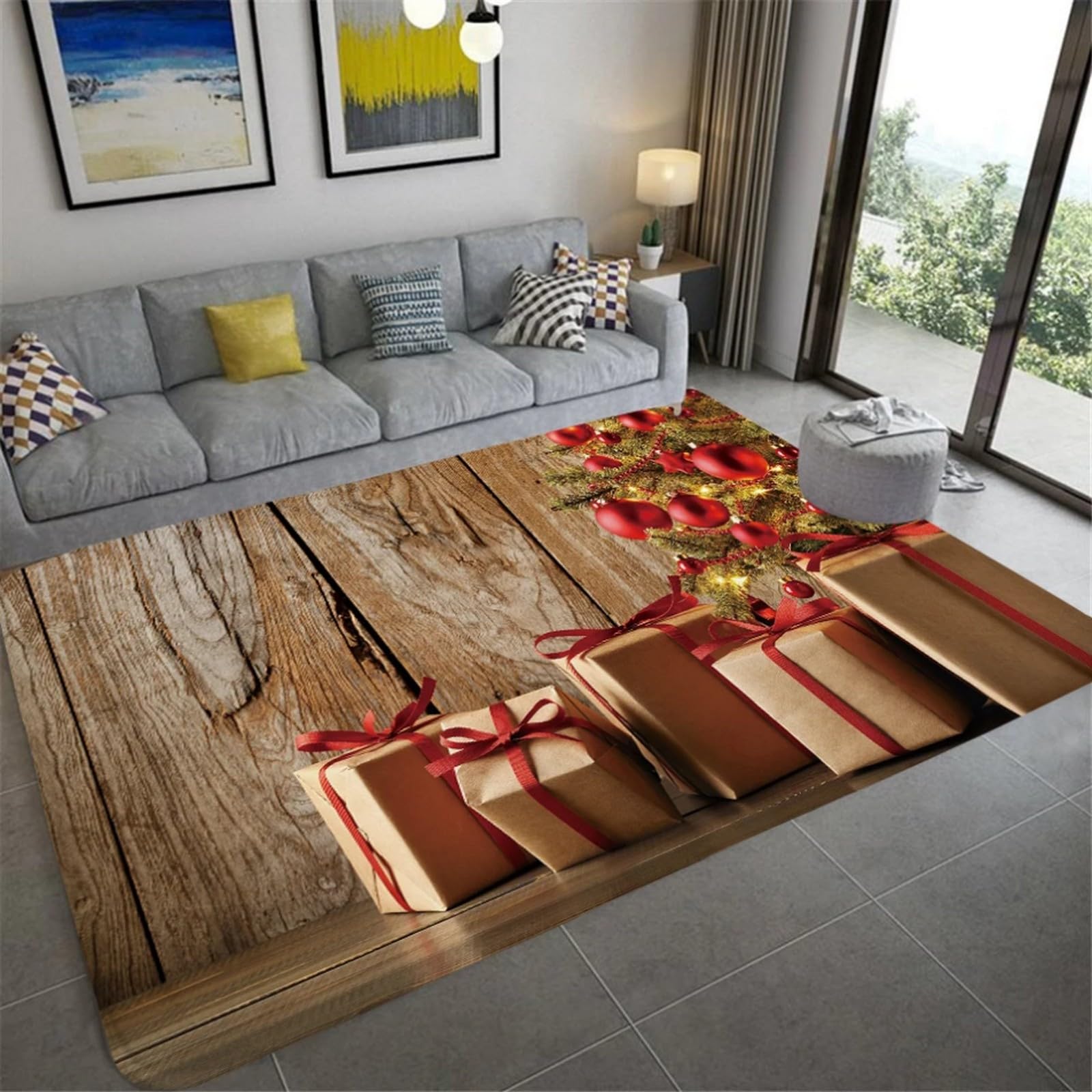 Tapis de salon 3D de Noël 80x160cm avec support caoutchouc