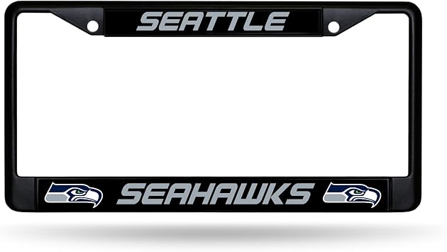 Rico Industries NFL Football Primary Black Chrome Frame with Plastic Inserts 12" x 6" Car/Truck Auto Accessory