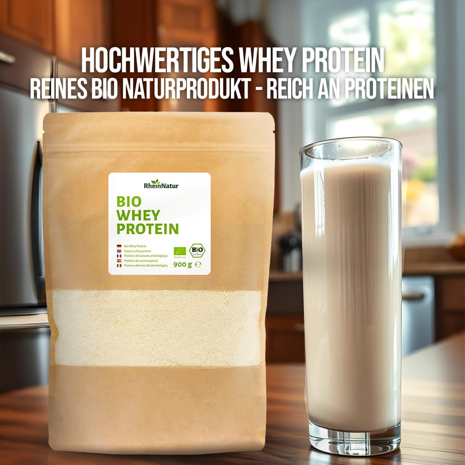 RheinNatur Bio Whey Protein-Pulver Vanille/Kakao/Geschmacksneutral, 900 g (Neutral)
