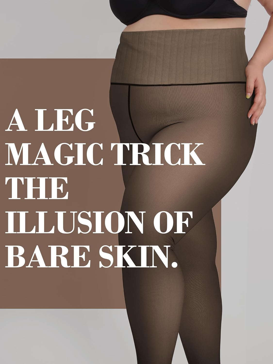 HONENNA High Waist Plus Size Fleece Lined Tights, winter thermal illusion translucent Tights for Women, medias térmicas mujer - Image 5