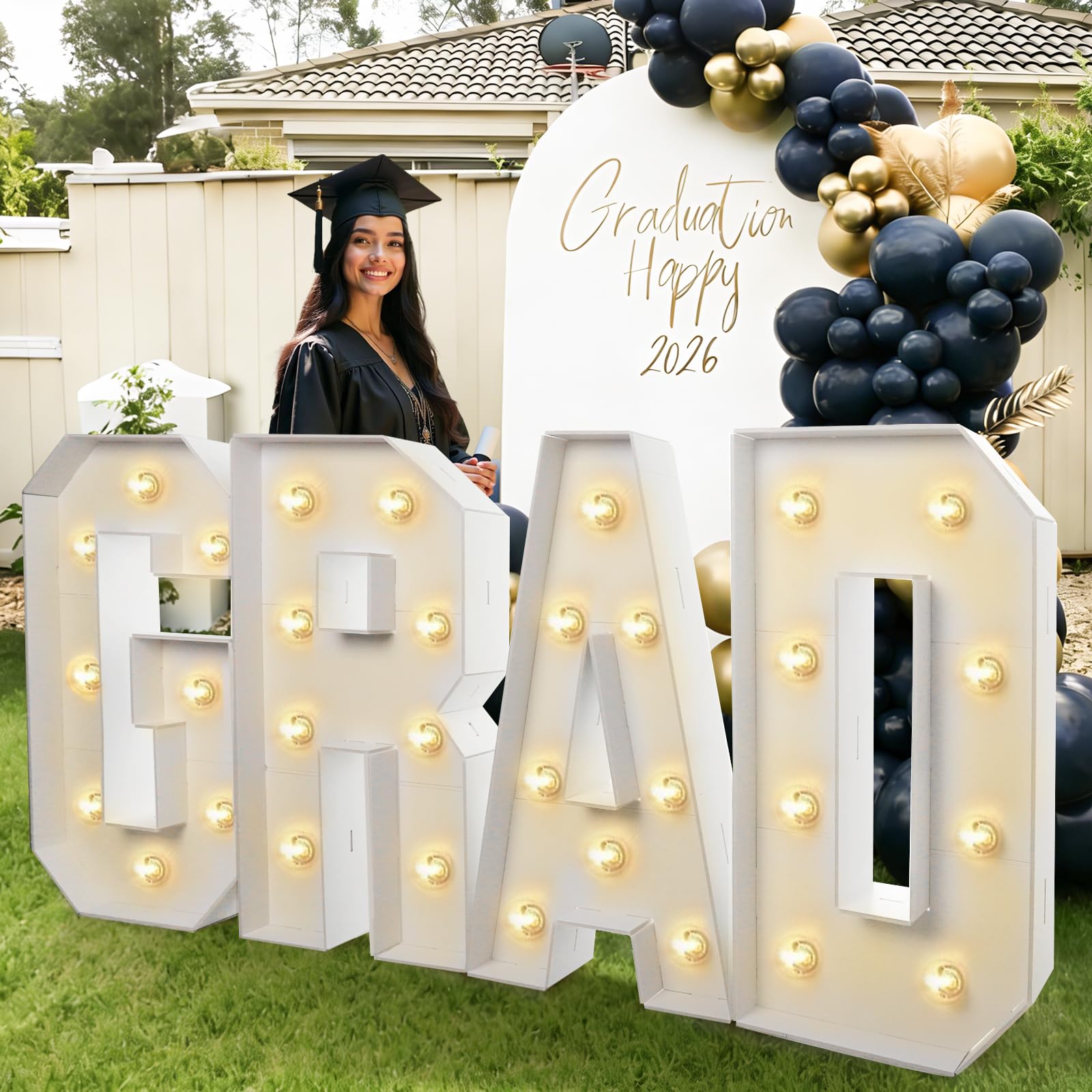 Photo 1 of 2026 Graduation Decorations - 2.3FT Large PRE-CUT GRAD Marquee Light Up Letters Kit - Mosaic Foam Board Sign - Class of 2026 Congrats Party Supplies for Kindergarten Preschool High School College