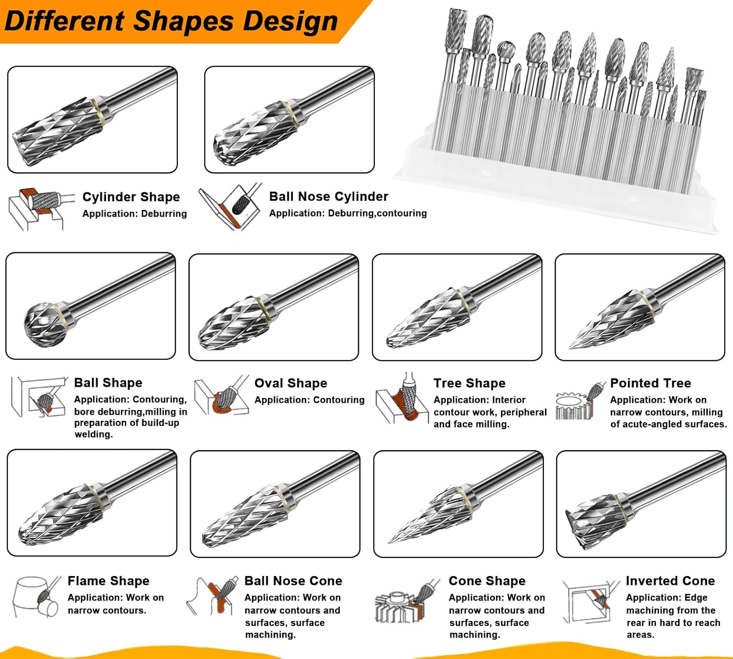 Tungsten Carbide Burr Set 1/8" Shank，Die Grinder Bits with Sanding Drums and Grinding Stone Set, 194Pcs Pratical Sanding Bits Kit Compatible with Dremel Rotary Tool