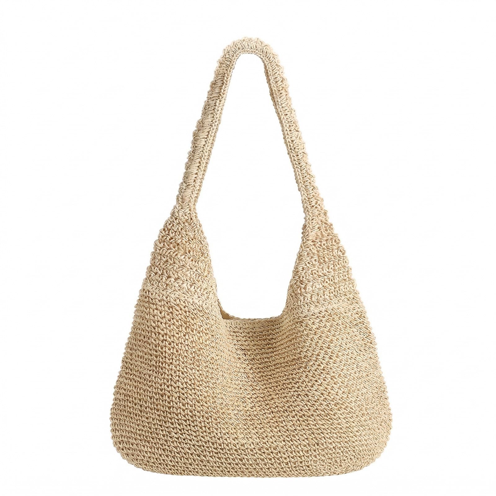 View 1 of **STRAP IS DAMAGED**XquiziFit Beach Bags for Women Boho Straw Purse Summer Woven Shoulder Bag Handbag Crochet Mesh Tote Bag Vacation Purse Beige