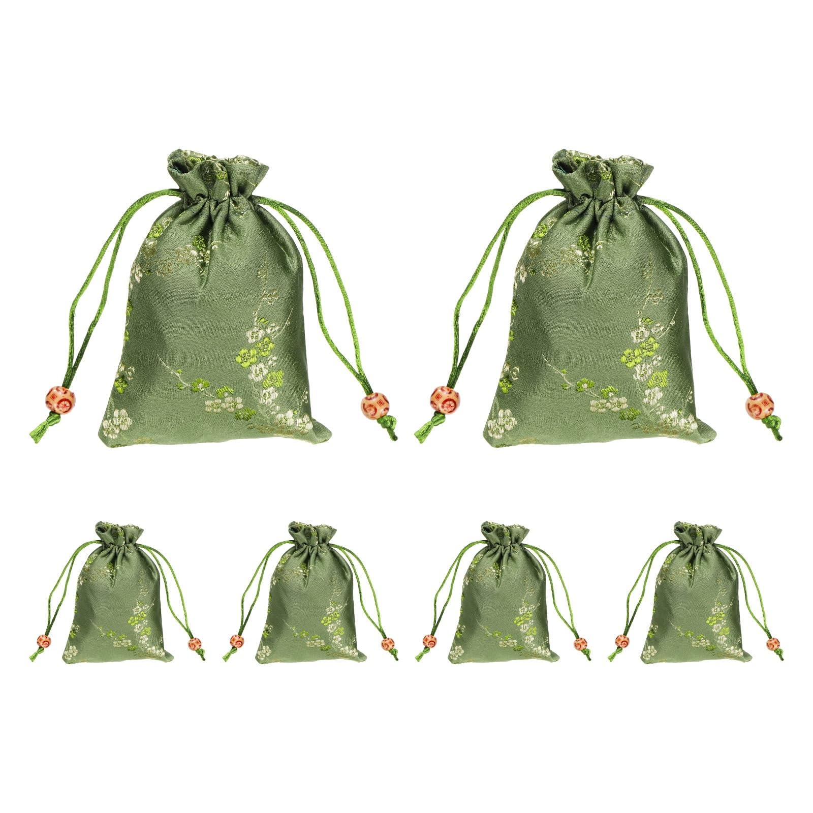 PATIKIL Silk Drawstring Bag, (4 x 5.5 Inch, Green) (6 Pcs), Embroidered Satin Gift Bags Wedding Favor Pouch with Drawstring, Suit for - Jewelry/Candy/Christmas Party/Birthday Gift