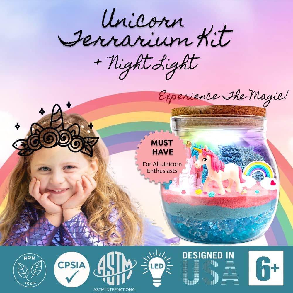 Unicorn Night Light Terrarium Kit - DIY Crystal Growing Crafts for Girls Age 4 to 12 - Light Up Jar Toys and Gifts - Image 5