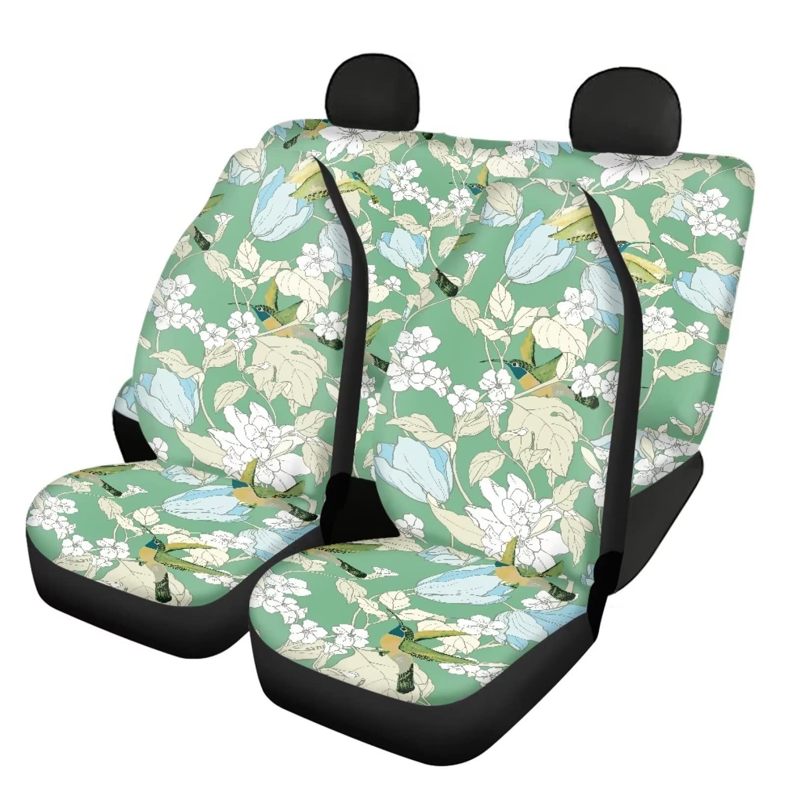 Modysero Green Bird Flower Print Car Seat Cover Full Set Novelty Soft Elastic All Season Automotive Seat Cover for Women Universal Auto Seat Cover Accessories Fit Most Cars Vehicles