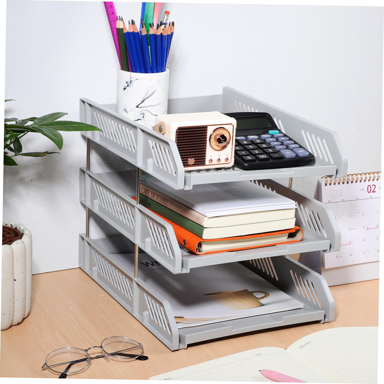 Organizador de Archivos Horizontal de Plástico de Varios Niveles | Bandeja para Cartas, Almacenamiento Multicapa, Estable y Resistente, Estilo Elegante para Oficina