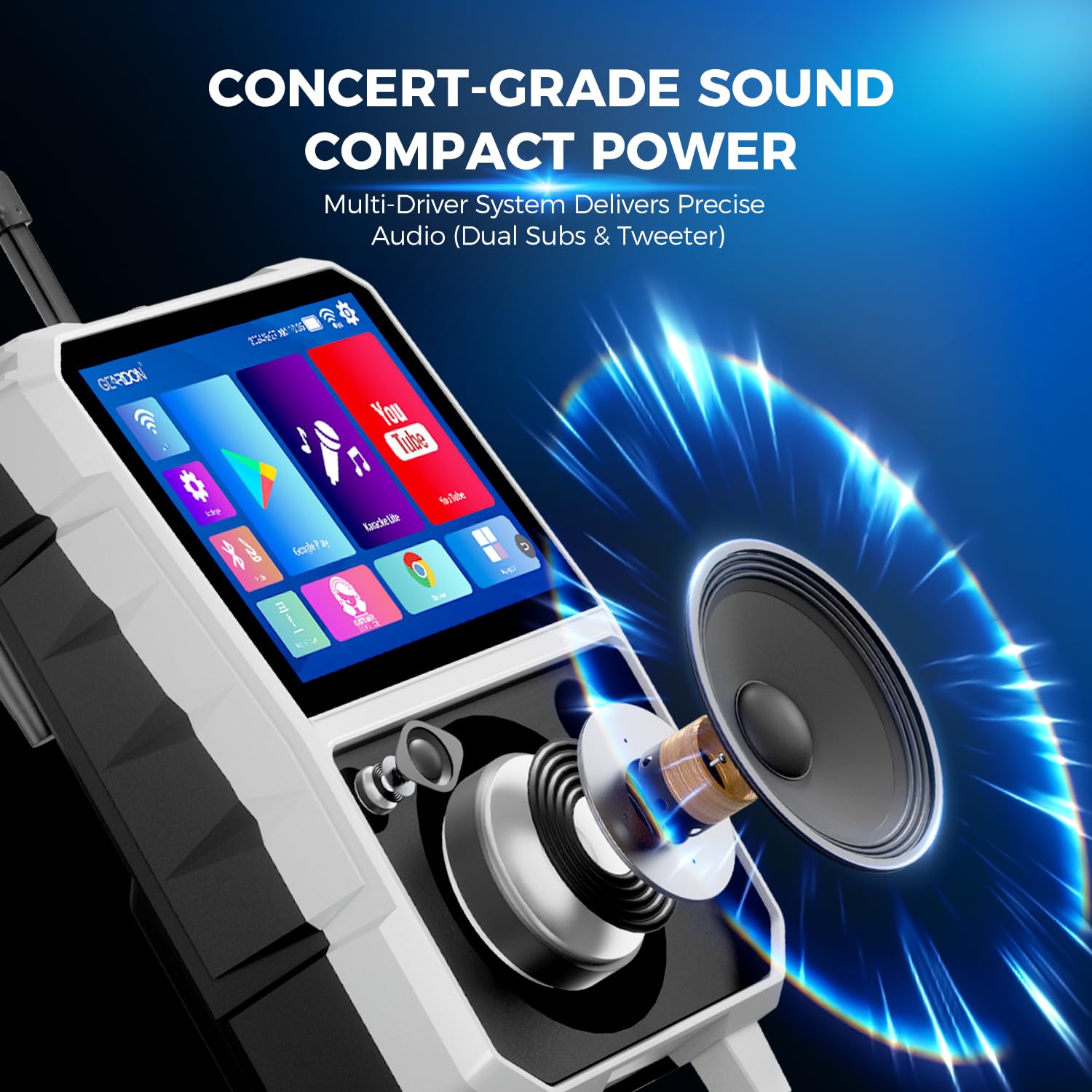Máquina de karaoke con pantalla táctil Full HD de 15.6 pulgadas para adultos, pantalla de letras, sistema de karaoke inteligente, reproducción de video WiFi YouTube, 2 micrófonos inalámbricos