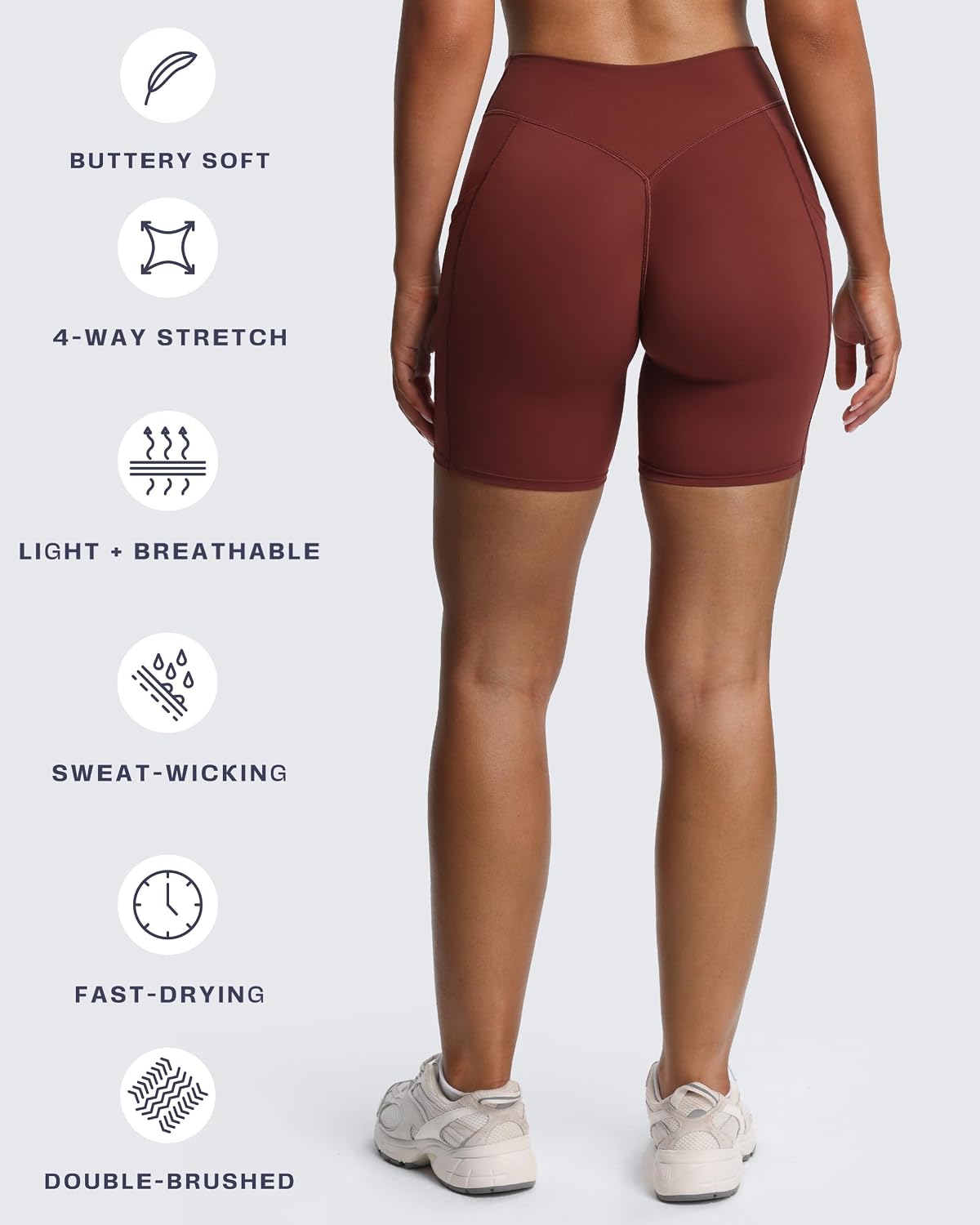 Aoxjox Polly Workout Biker Shorts with Pockets for Women Crossover High Waisted Hidden Scrunch Gym Running Yoga Short 6"