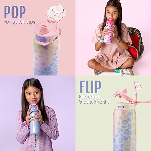 Miniatura 5 de Ello Pop & Fill - Botella de agua de 18 onzas de acero inoxidable para niños con tapa de llenado rápido  Botella aislada al vacío libre de BPA con
