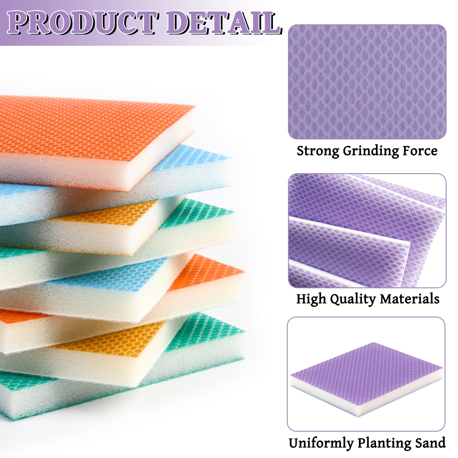 Lot de 6 éponges abrasives douces - Grain fin - 100/120/150/180/220/240 - Blocs de ponçage manuel en mousse PU - Pour bois, cloison sèche, métal
