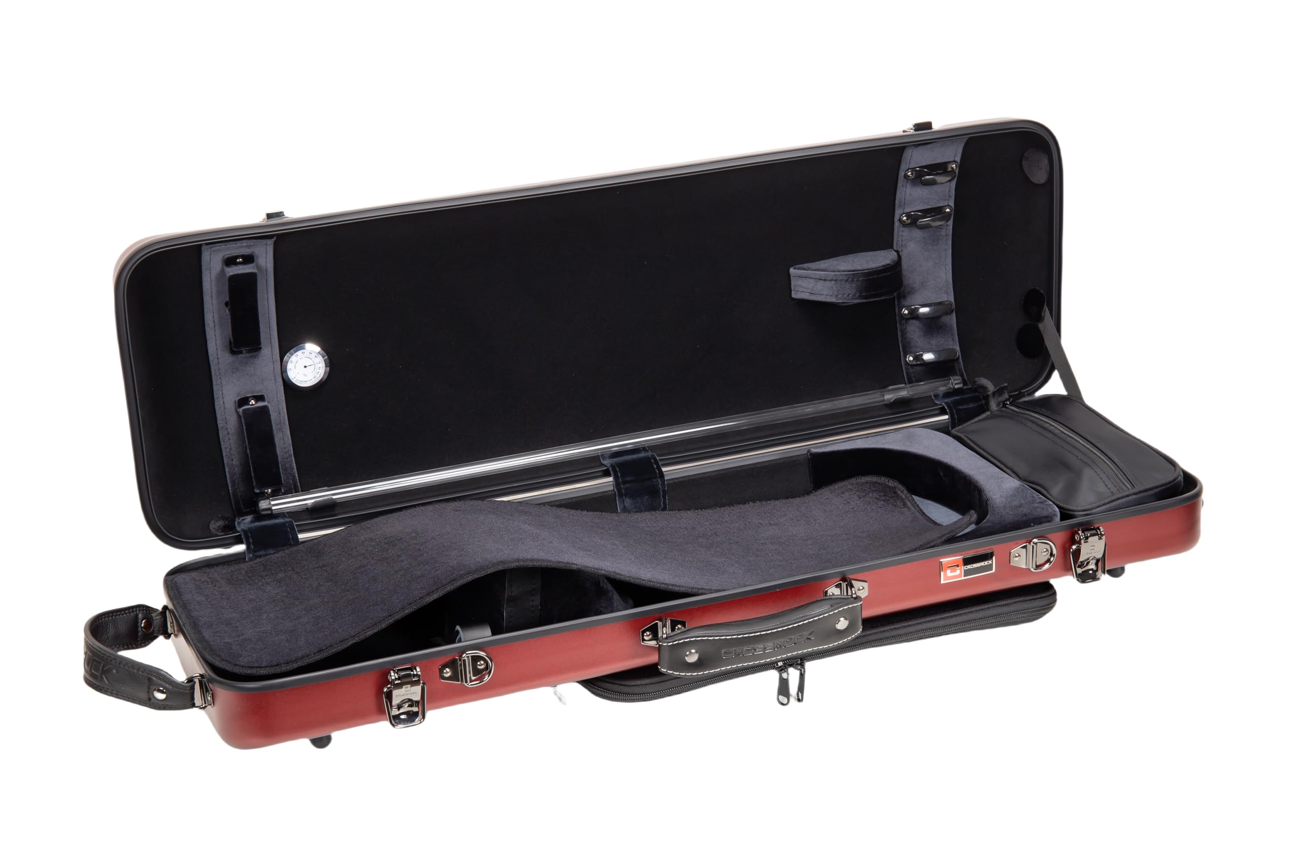 Crossrock Estuche Rectangular de policarbonato para violín 4/4 de tamaño Completo, Acabado Rojo Mate, higrómetro, Bolsa de música, Almacenamiento de Accesorios, Carcasa Dura Ligera, Color Rojo