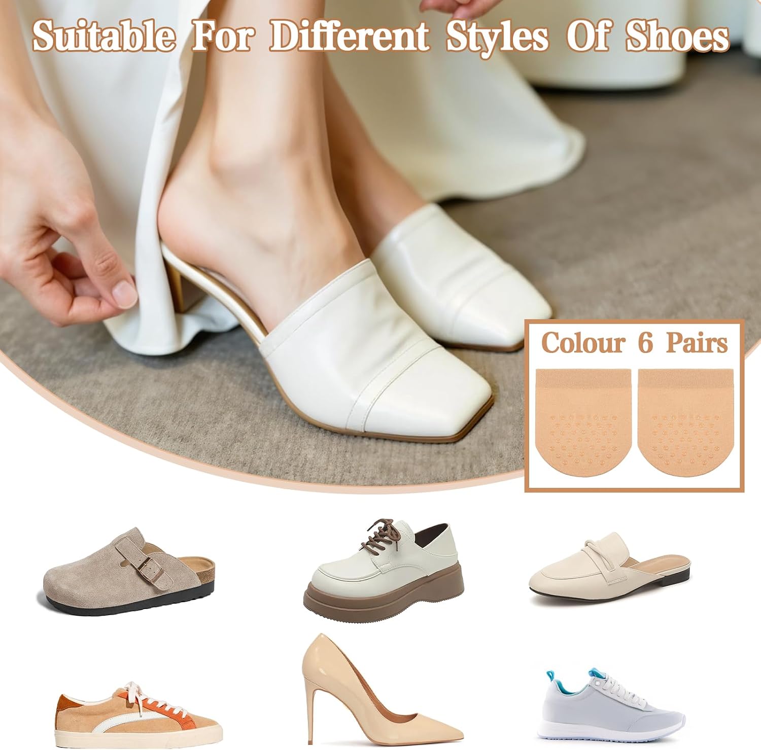 8 Pairs Toes Sock for Backless Mules Polyester Mule Socks | Toe Topper, No-Show Liner Sock, Half Toe Covers, Seamless Non Skid Toppers, Comfortable Breathable for Clog Footies Mules