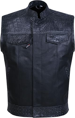 Miniatura 29 de SOA - Chaleco de motocicleta para hombre, piel de búfalo de alta calidad, armadura trasera, bolsillos interiores, chalecos de club de motociclista,
