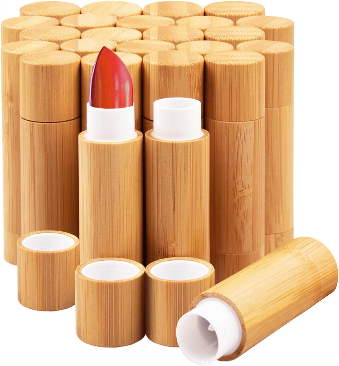 24Pcs Bamboo Empty Lipstick Tubes, AUHOKY 5.5g Refillable DIY Lip Balm Tube Containers with Clear PP Plastic Inner, Cosmetic Lipstick Lip Gloss Deodorant Case Holder For Women Girls Makeup