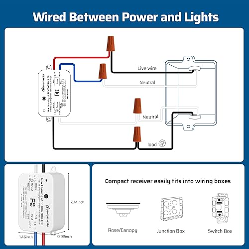 Miniatura 6 de DEWENWILS Kit de interruptor de luz inalámbrico y receptor, no requiere cableado en la pared, interruptor de pared con control remoto para luces de