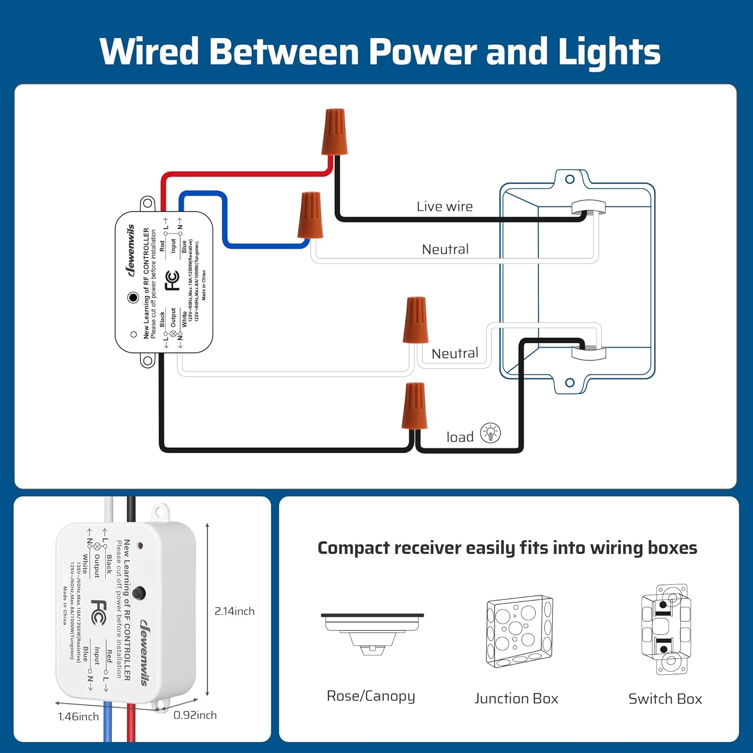 DEWENWILS Wireless Remote Light Switch, Expandable Wireless Wall Switch Kit, No Wiring, No WiFi, 100 Ft RF Range, Programmable, Remote Control for Lamps, Ceiling Lights, Fans
