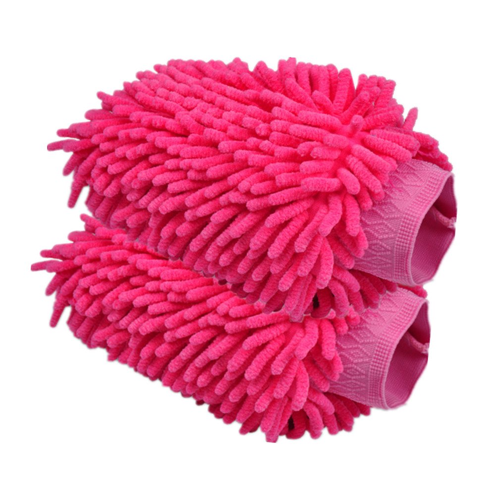 Happyit Pink 2 Pcs Car Wash Glove Microfiber Chenille Wash Mitt Cleaning Washing Mitt Microfiber Sponge Cloth Car Washer (Pink)