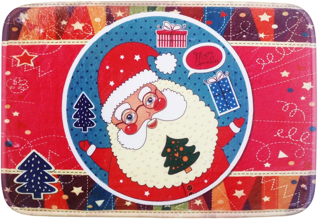 Uomere Bathroom Mats Flannel Non Slip Bath Mats 1 Piece (Santa Claus)